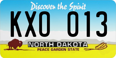 ND license plate KXO013