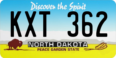 ND license plate KXT362