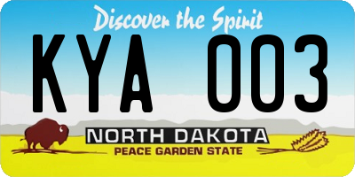 ND license plate KYA003