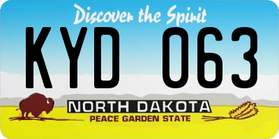 ND license plate KYD063