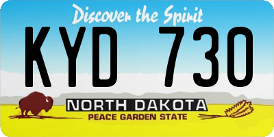 ND license plate KYD730