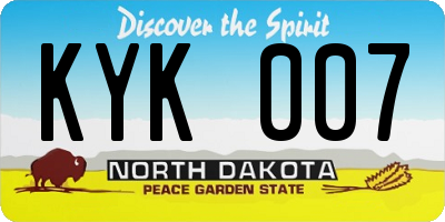 ND license plate KYK007