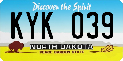 ND license plate KYK039
