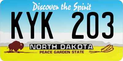 ND license plate KYK203