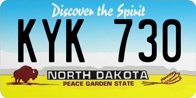 ND license plate KYK730
