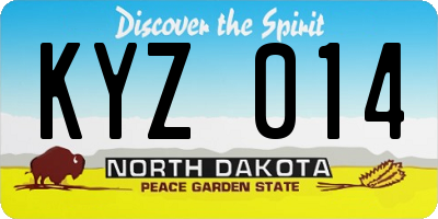 ND license plate KYZ014