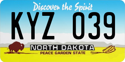 ND license plate KYZ039