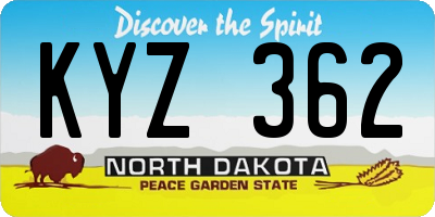 ND license plate KYZ362