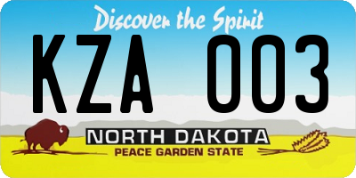 ND license plate KZA003