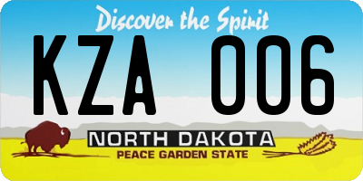 ND license plate KZA006