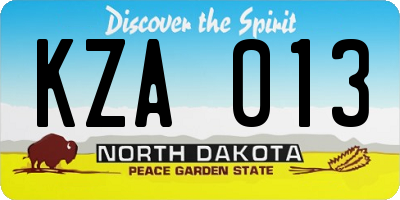 ND license plate KZA013