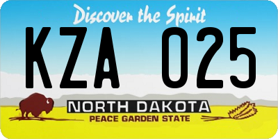 ND license plate KZA025