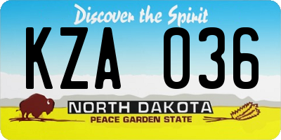 ND license plate KZA036