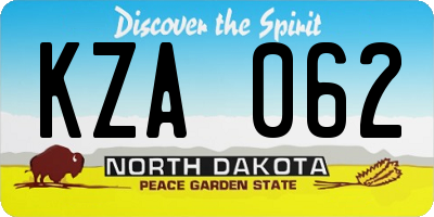 ND license plate KZA062