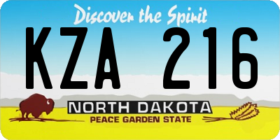 ND license plate KZA216