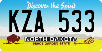 ND license plate KZA533