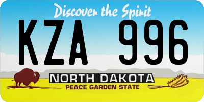 ND license plate KZA996