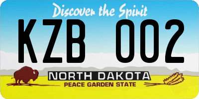 ND license plate KZB002