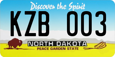 ND license plate KZB003