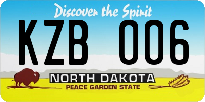 ND license plate KZB006