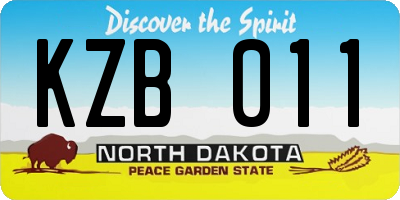 ND license plate KZB011