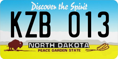 ND license plate KZB013