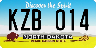 ND license plate KZB014