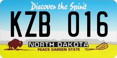 ND license plate KZB016