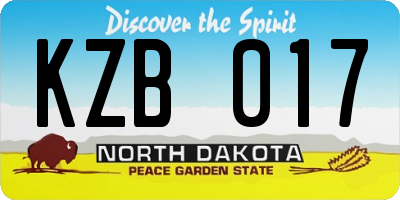 ND license plate KZB017