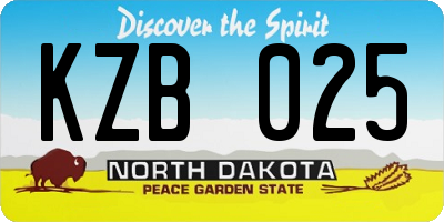 ND license plate KZB025