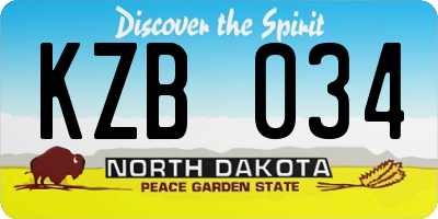 ND license plate KZB034