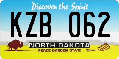 ND license plate KZB062