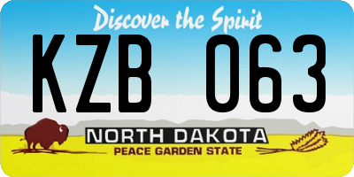 ND license plate KZB063