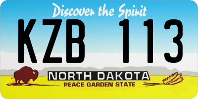 ND license plate KZB113