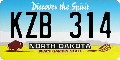 ND license plate KZB314