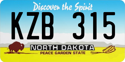 ND license plate KZB315