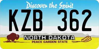 ND license plate KZB362