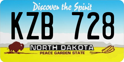 ND license plate KZB728