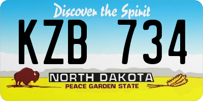 ND license plate KZB734
