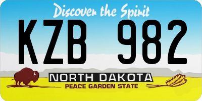 ND license plate KZB982