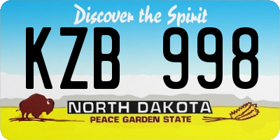 ND license plate KZB998