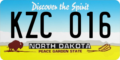 ND license plate KZC016