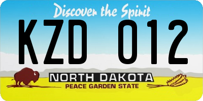 ND license plate KZD012