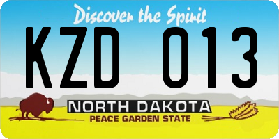 ND license plate KZD013