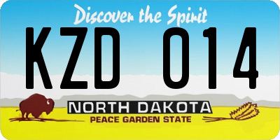 ND license plate KZD014