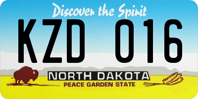 ND license plate KZD016