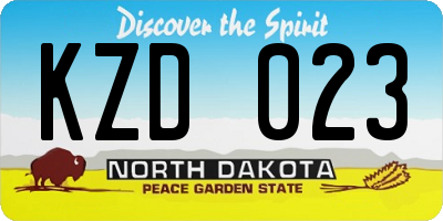 ND license plate KZD023