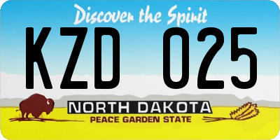 ND license plate KZD025
