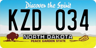 ND license plate KZD034