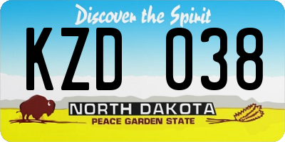 ND license plate KZD038